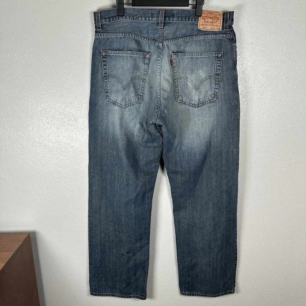 Levis 569 Loose Straight Jeans Mens 36x34 Blue Medium Wash Denim Baggy Y2K 2000s